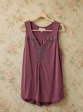 Knox Rose Tank Top Womens Small Purple Boho Embroidered Sleeveless Rayon Blend